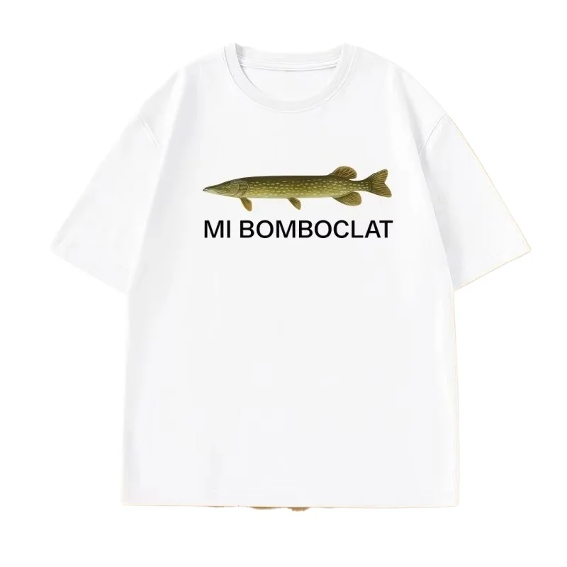 Mi Bomboclat Fish Meme T-Shirt Women Men Stupid Funny T Shirt Brain Rot Printed Tshirt Casual Cotton Short Sleeve Round Neck