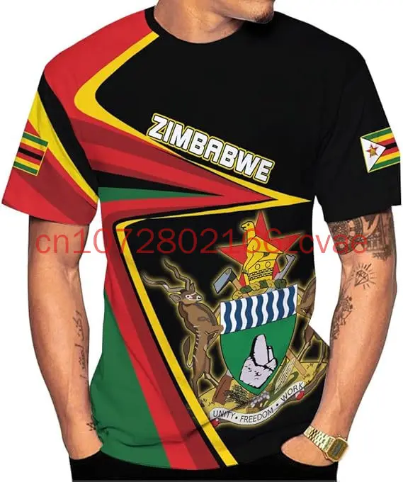 

Футболка с рисунком флага и герба Зимбабве, летняя повседневная уличная одежда, мужские модные свободные футболки, большие топы с короткими рукавами для мальчиков