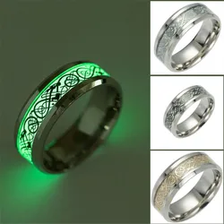 UAGE Luminous Plated Ring Dark Golden Dragon Inlay Green Background Fashion Men Fluorescent Glowing Rings