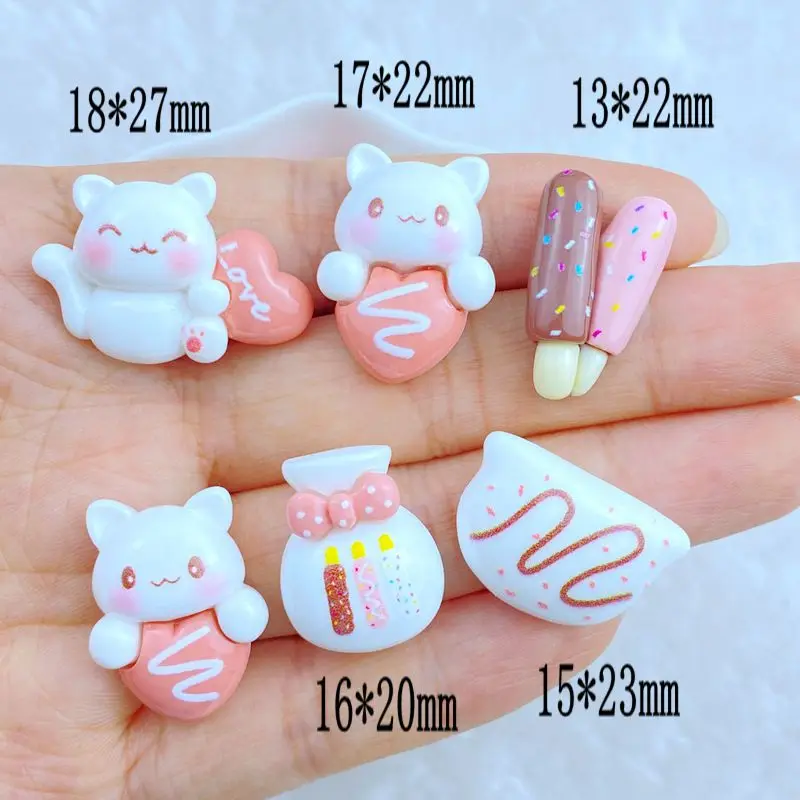 Painted Resin Cartoon Love Cat, Popsicle Flatback Stone Figurines 10PCS Scrapbooks DIY Decor Home Accessories Crafts