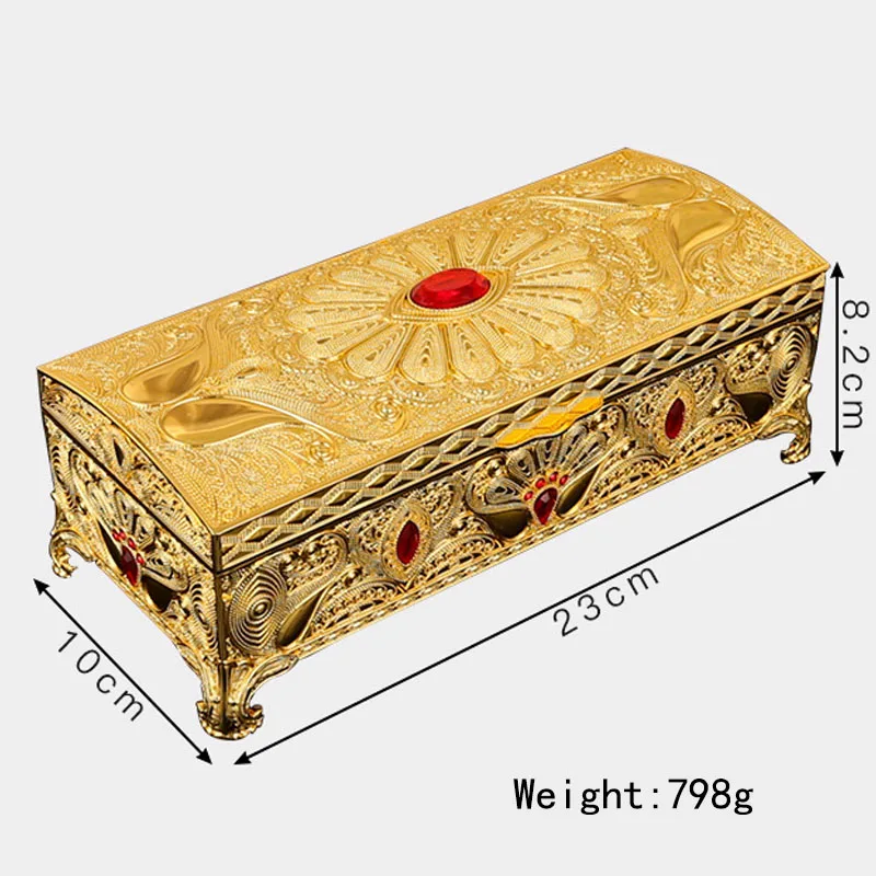 Stylish Golden Metal Jewelry Box Rectangular Shape Necklace Bangle Storage Keepsake Box for Valentine Wedding Birthday Gift