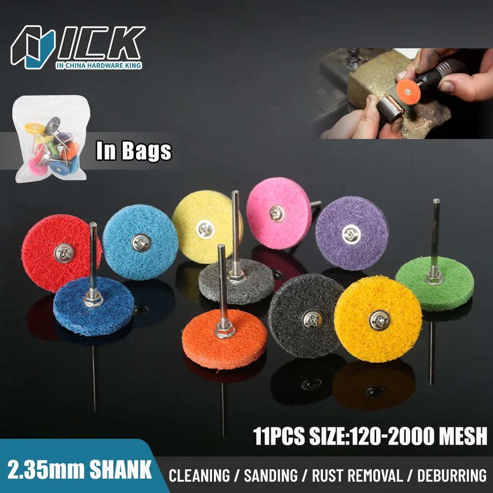 

Abrasive Polishing Disc Set 3/32''-2.35mm Shank 11PCS for Cleaning Sanding Rust Removal Deburring Metal Wood Stone