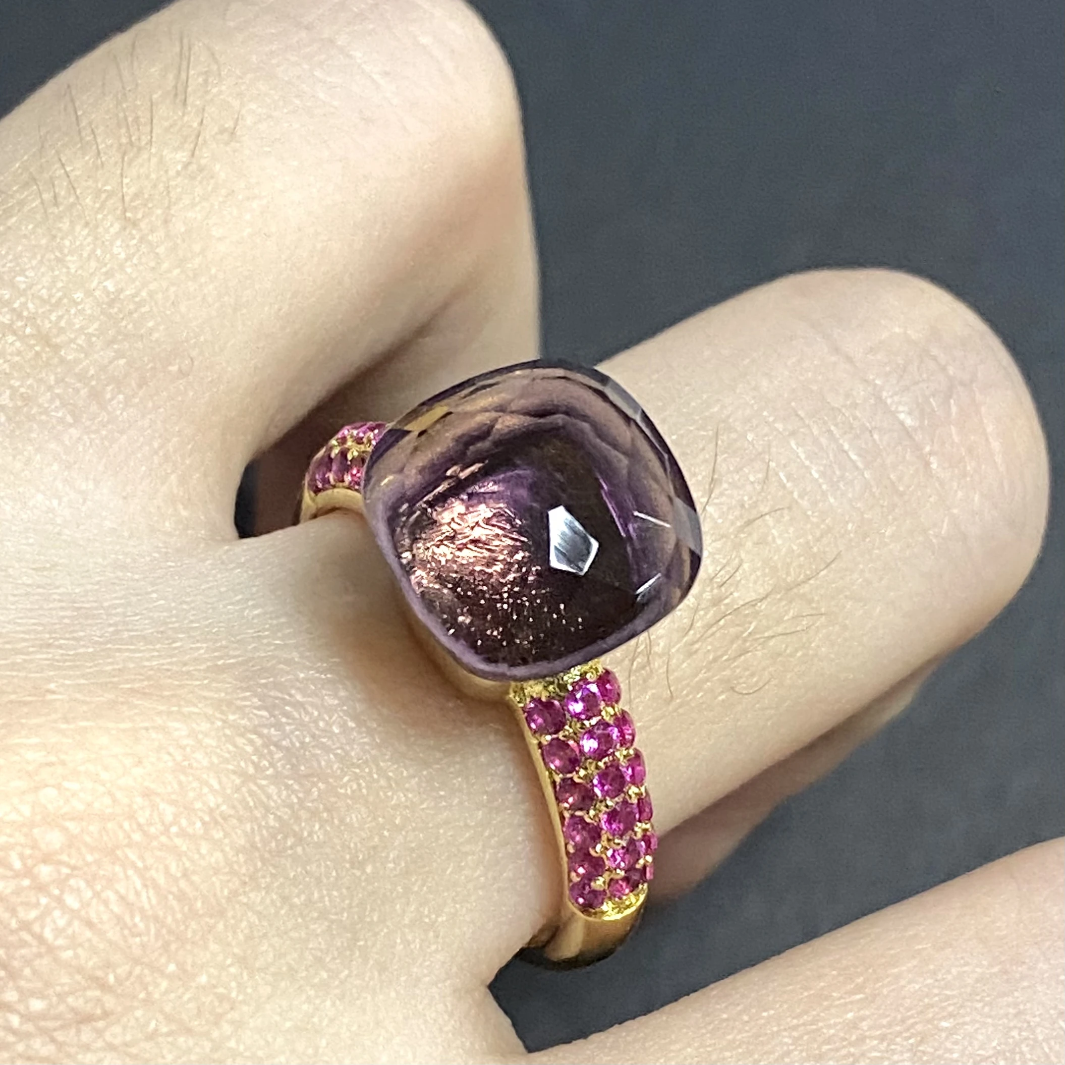 

11.6x7mm Big Stone Natural Crystal Candy Ring With Purple Zircon Crystal Ring For Women Jewelry Gift Birthday Classic