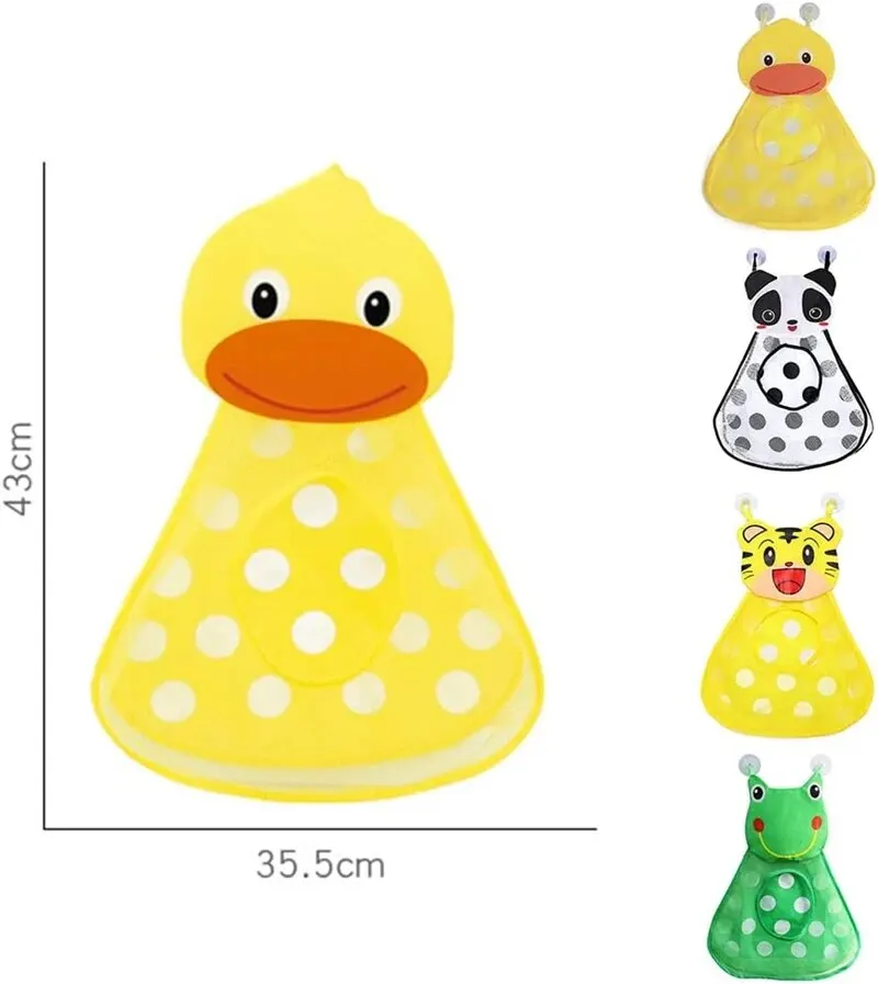 Bathroom Toy Storage Bag Bath Waterproof Strong Suction Cups Hanging Bags Cute Duck Frog Mesh Net Toy Durable Organizer