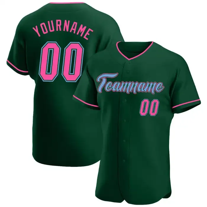 

Custom Groen Roze-Lichtblauw Gepersonaliseerd Honkbal Jersey