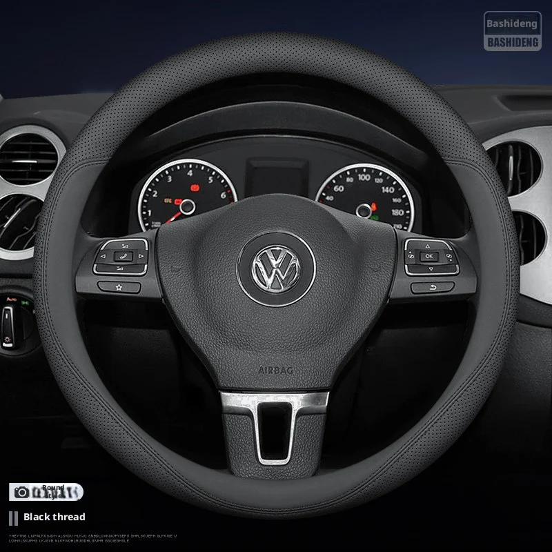 Genuine Leather Car Steering Wheel Cover for Volkswagen T-ROC R Taigo Touareg R Atlas R Tais T-Cross 2023 2024 2025 Accessories