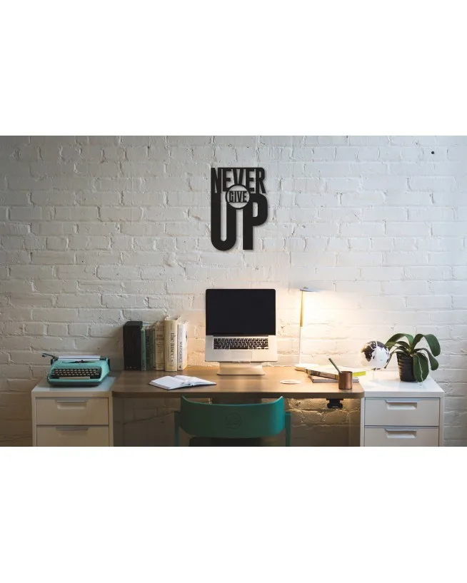 Never Give Up - Typography Metal Graffiti Art Black Wall Décor,Living Room, Bedroom, Kitchen, bathroom Interior Decoration, Wal