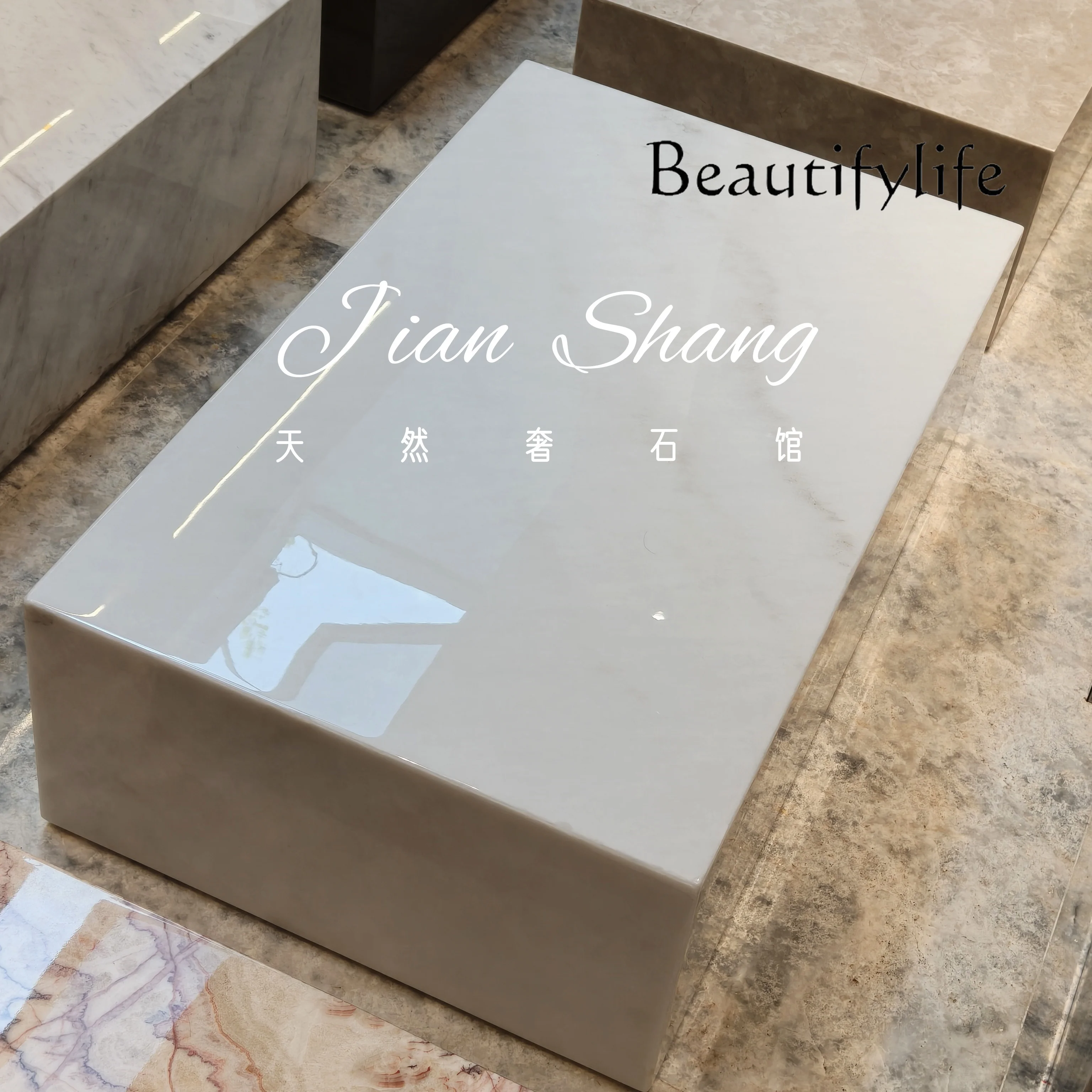 

Natural jade Yashi white jade living room floor box coffee table marble Italian minimalist style Yashi white jade customization