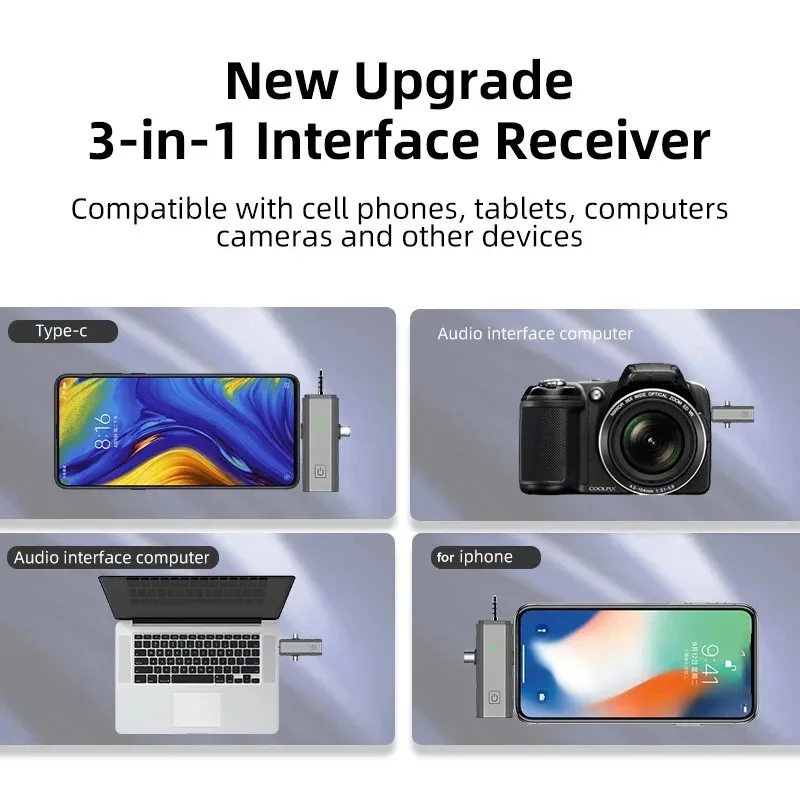 3 en 1 Lavalier récepteur de Microphone sans fil réduction du bruit USBMini Microphone micro sans fil pour appareil photo iphone diffusion en direct micro