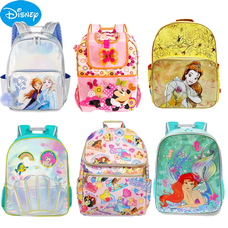 

Original Disney Frozen Mermaid Princess Bell Anime Peripheral Large Capacity Backpack Girl Beautiful Christmas Birthday Gift