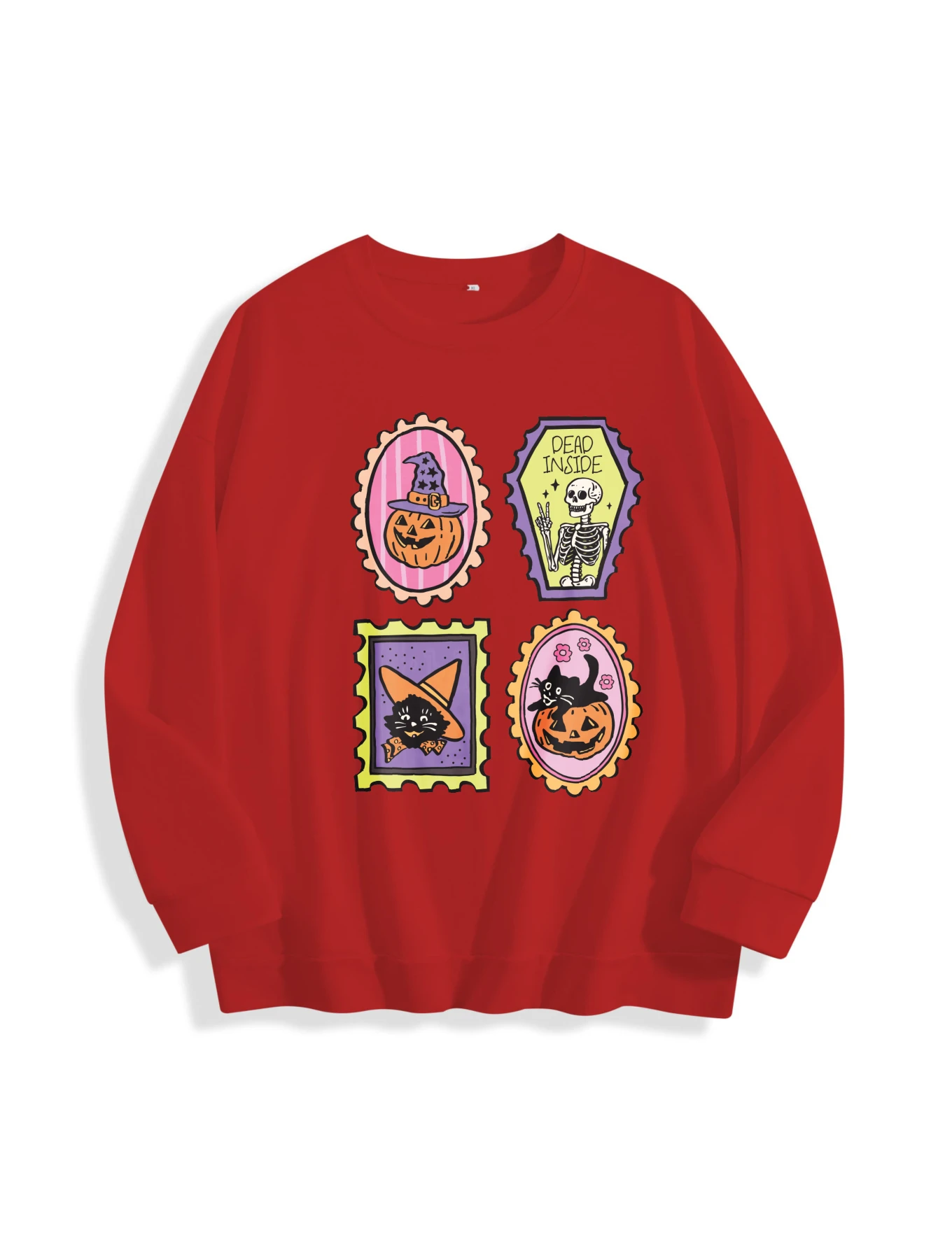 Modny damski sweter na Halloween z wielokolorowym nadrukiem, okrągły dekolt, dopasowany krój, czysta bawełna, idealny na jesień i zimę, styl sportowy na Halloween.