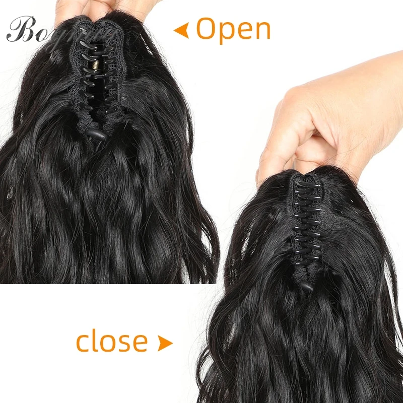 Boymia Claw on Ponytail Human Hair Extensions 8"-20" Body Wave Remy Hairpiece Clip Ins Drawstring Ponytail Real Human Hair