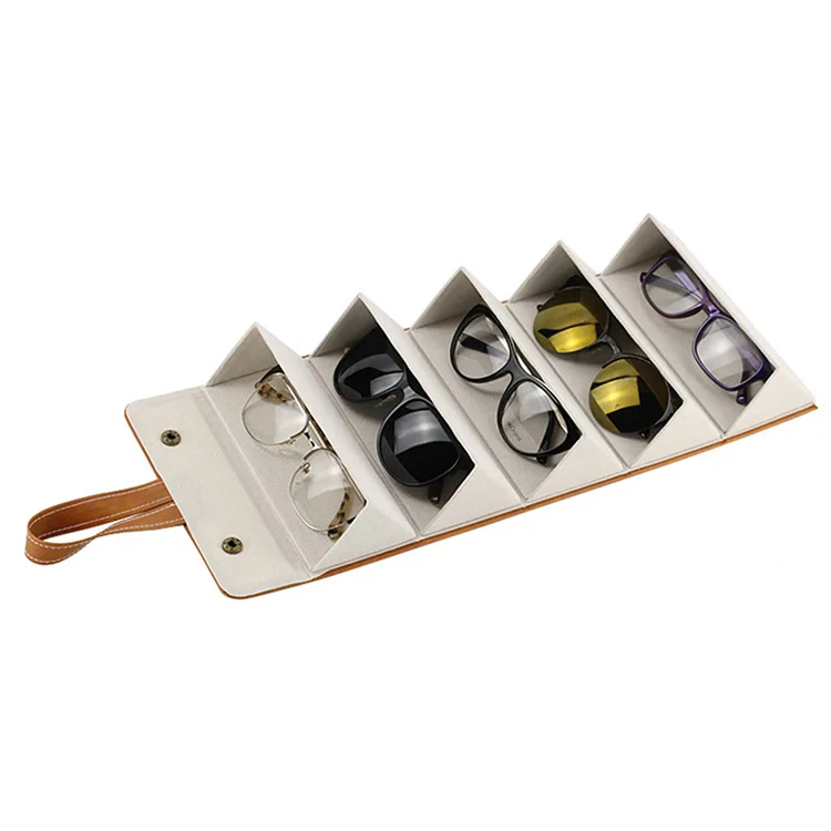 Portable Glasses Case Cover PU Leather 5 Pairs of Sunglasses Holder Box Eyeglasses Storage Box Magnet Switch PU Bag image 4