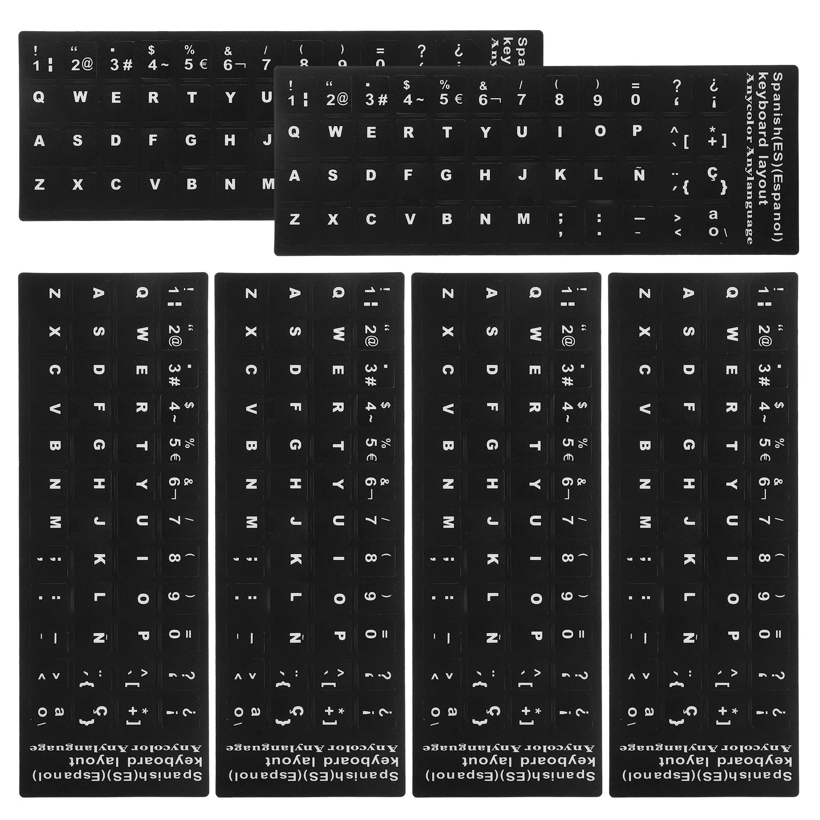 

6 Sheets Language Keyboard Stickers Waterproof PVC Universal Fit for Computer Laptop Replacement Decals Multilingual Learning