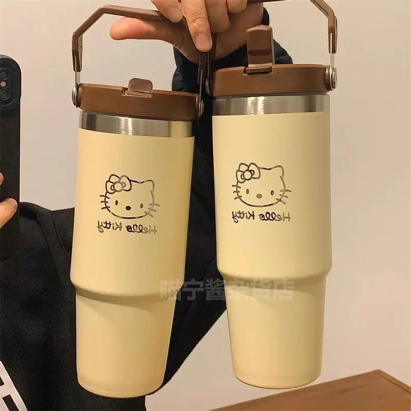 

Sanrios Large Capacity Hellokittys Car 304 Straw Coffee Insulation Cup Anime Kawaii Portable Cute Simple Cartoon Childrens Gift