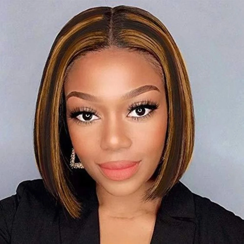 

#4/27 Bob Wigs Human Hair 13x6 HD Frontal Straight Bob Wigs For Women 180%Density Short Bob Wig Pre Plucked Hair Highlight Ombre