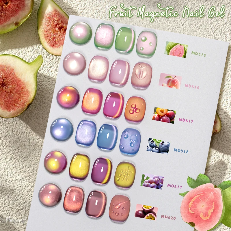 

7pcs Fruit Magnetic Gel Nail Polish Set Holographic Nail Art 6 Colors Cat's Eye Magnetic Nail Gel Soaking LED Gel Salon Female