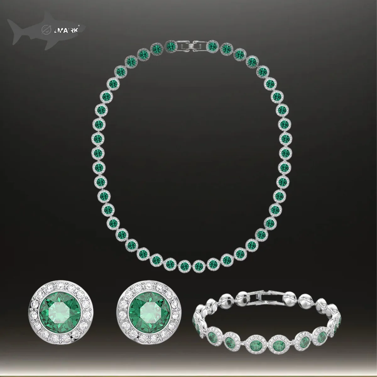 

2025 Hot Selling Texture Jewelry Crystal Necklace Earrings Bracelet Three Piece Set Vitality Green Set Engagement Preferred
