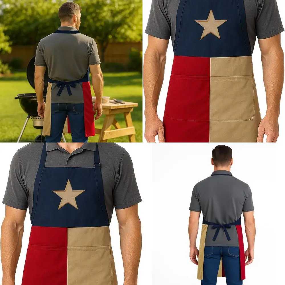 

Кухонный фартук Lone Star с флагом Техаса, двумя карманами и регулируемым шейным ремнем для любителей барбекю