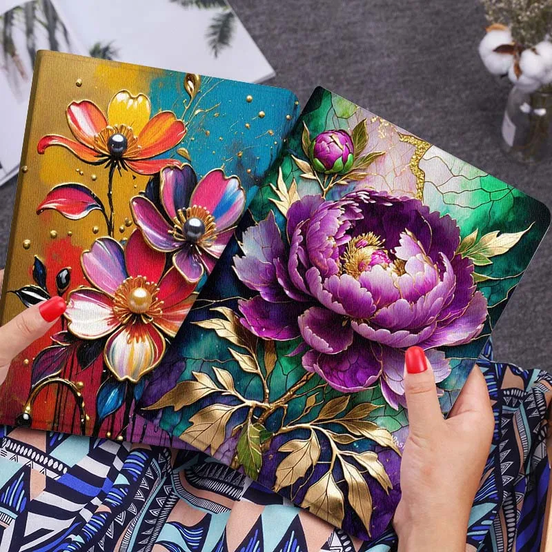 

Purple Peony Stained Glass Tablet Case For Lenovo Xiaoxin Legion Pad Tab Pro GT Y700 Gen4 2 11 P11 M10 K10 3rd Plus Gen Gift