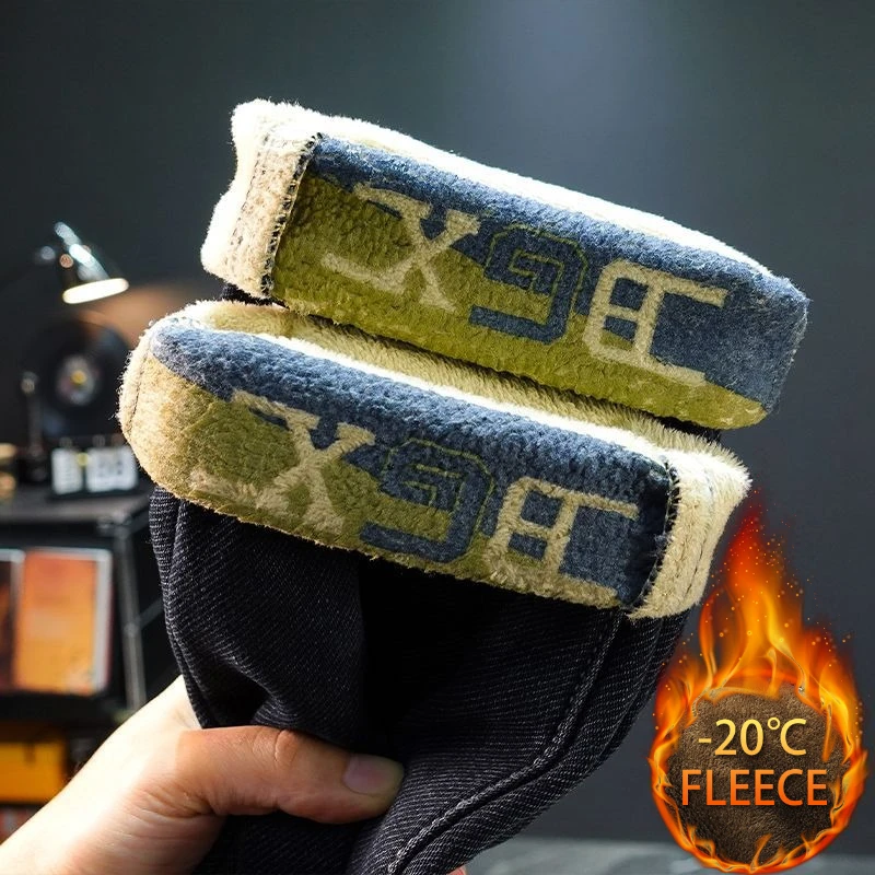 الخريف الشتاء الصوف الجينز الرجال شارع العليا مستقيم سميكة المخملية بانت موضة الدافئة عادية الصوف أفخم الجينز السراويل