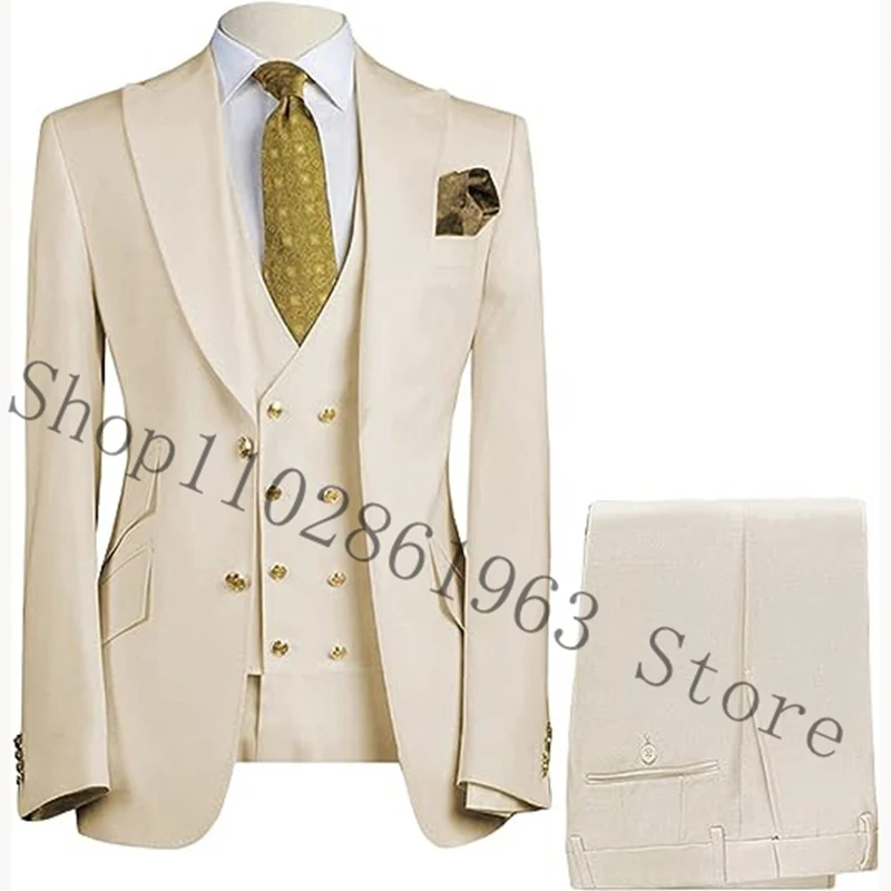 Elegant White Wedding Suits For Men Blazer Pants 3 Pieces Formal Groomsmen Bridegroom Wedding Tuxedos Costume Homme Mariage