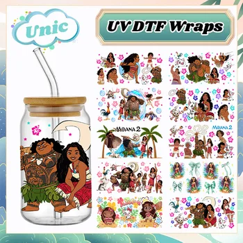 Disney Moana 2 Prenses Okyanus Macera Prenses UV DTF Etiket DIY Su Geçirmez Çıkartmaları 16 oz Cam Kahve Fincanı Etiket