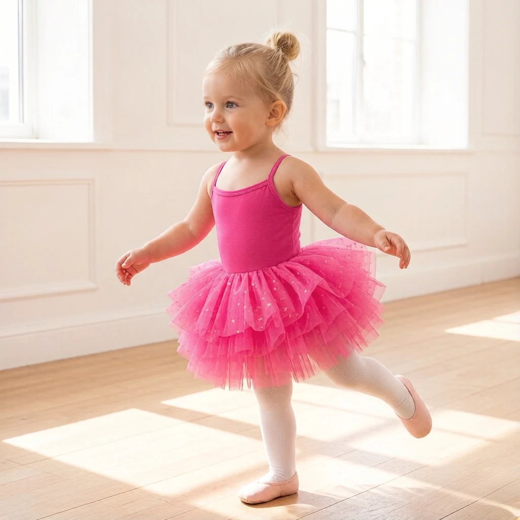 1Pc Sweet Printed Tulle Girls Ballet Dress, soft fairy-style costume for kids dance practice and stage performance, ideal gift