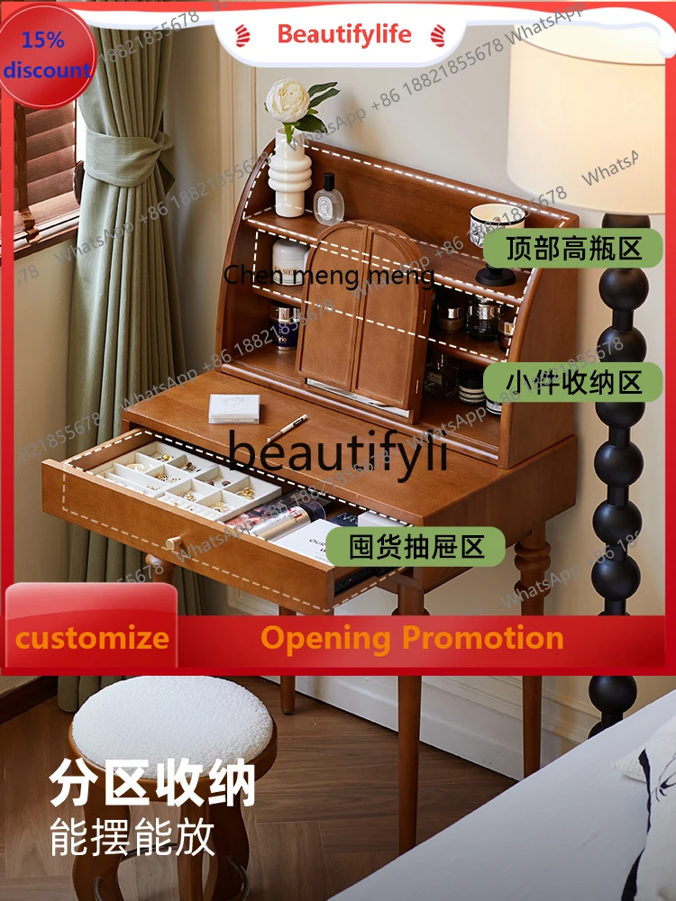 

S7486 ss Vintage Dressing Table Storage Bedroom European French Boxwood Furniture Solid Wood Small Makeup Table