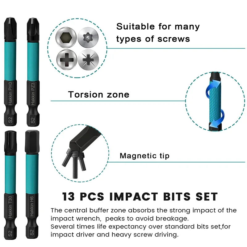 14Pcs 60mm Screwdriver Set with Bit Holder Magnetic Torx Cross Pozidrv Hex Screwdriver Bit 1/4 Inch Security Torx Bit