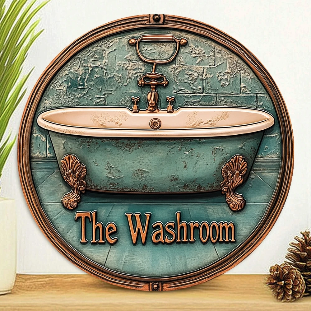 1 Piece 2D Wooden Hanging Sign Stylish Restroom Bathtub Theme 8 Inch Round Sign Home Bar Garage Cafe and Garden Decorations