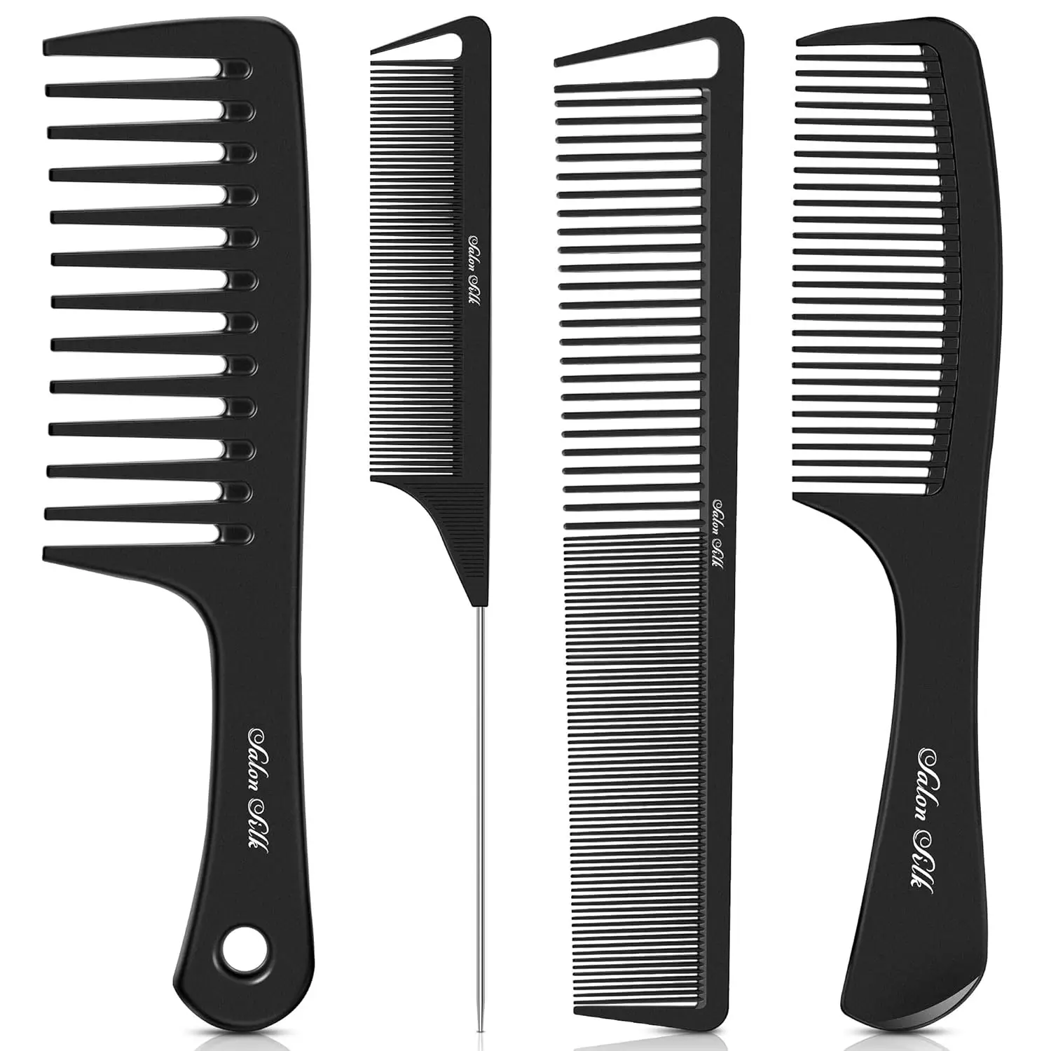 

4-Piece Professional Hair Comb Set for All Hair Types - Wide Tooth, Fine Tooth & Styling Combs
