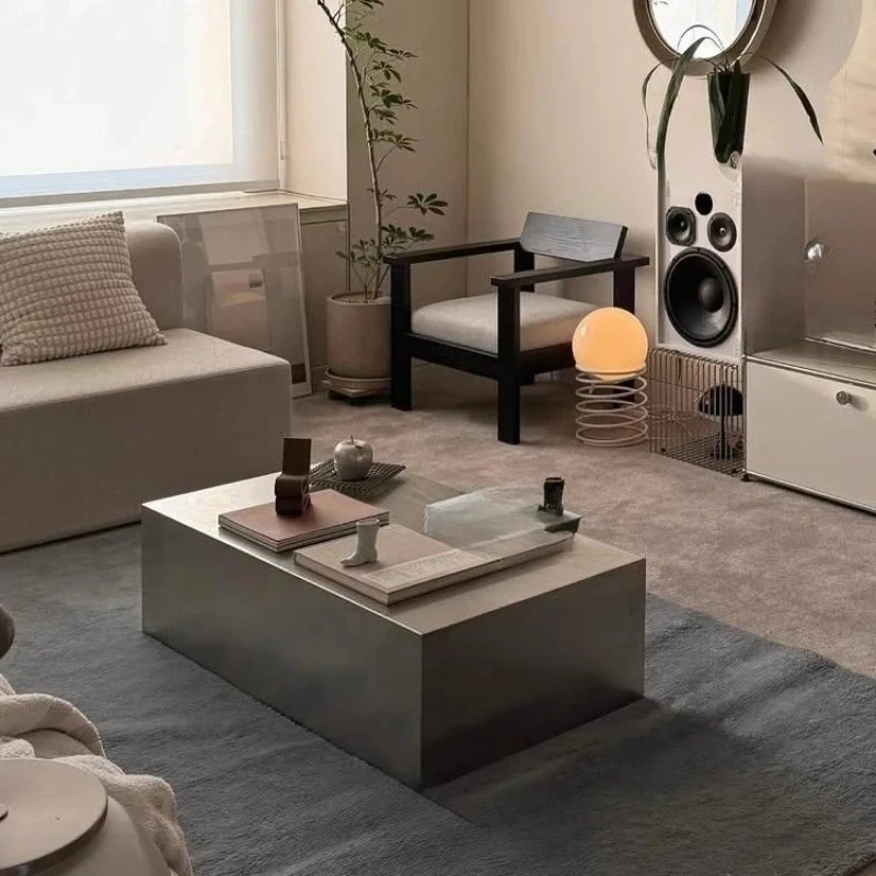 

Stainless steel metal coffee table small apartment living room matte