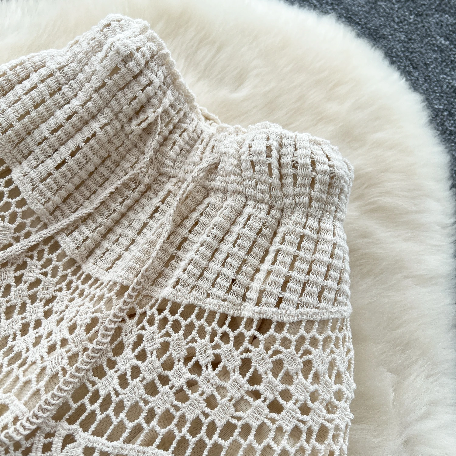 กระโปรงสไตล์ญี่ปุ่นเกาหลี ปักลายฉลุ ถักโครเชต์ เอวสูง ยืดหยุ่นดี เหมาะสำหรับวันหยุดพักผ่อน กระโปรงทรงเอ ความยาวปานกลาง