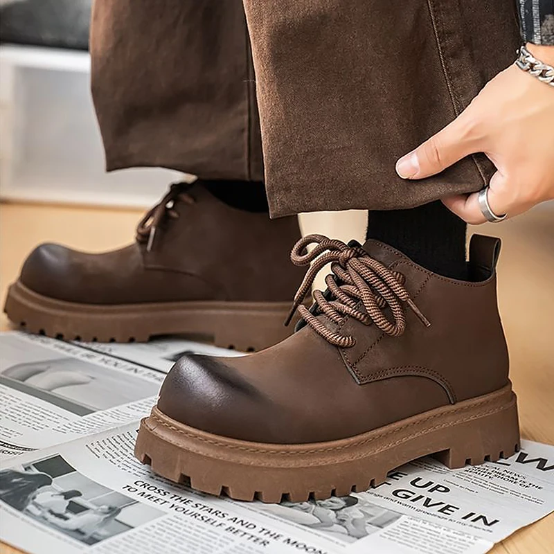 أحذية رجالية جلدية كاجوال خريف 2025 منصة جديدة على الطراز البريطاني زيادة الرأس الكبير أحذية ديربي العصرية ريترو بوتاس هومبر #5
