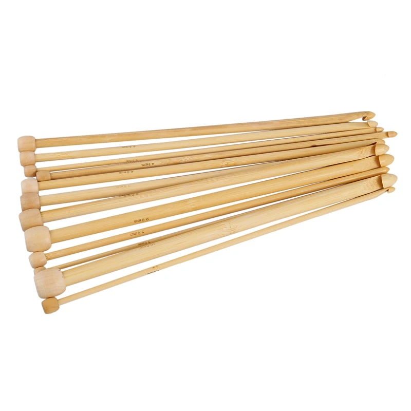 Natural Color Natural Bamboo Single Pointed Afghan Tunisian Crochet Hooks Needles 25.5Cm-25Cm Long,1 Set(12 Pcs/Set)