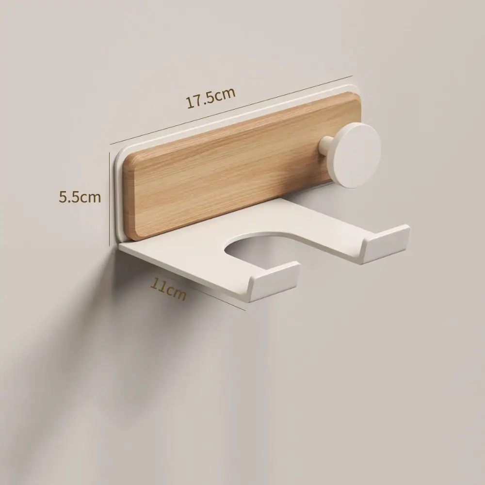 No Drilling Wood Hairdryer Holder Self Adhesive Waterproof Bathroom Shelf Rust-proof Round Hook Hair Dryer Organizer Salon