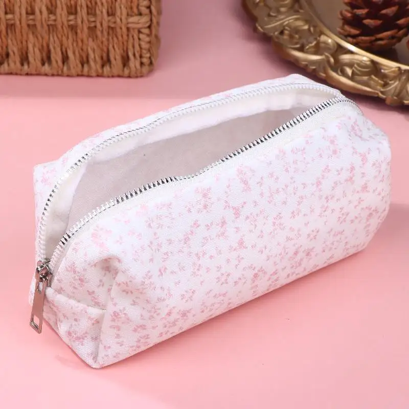 1 قطعة مقلمة زهرية صغيرة وردية سعة كبيرة حقيبة أقلام رصاص حقيبة أقلام محمولة مستحضرات التجميل المحمولة هدية لمكتب المدرسة في سن المراهقة