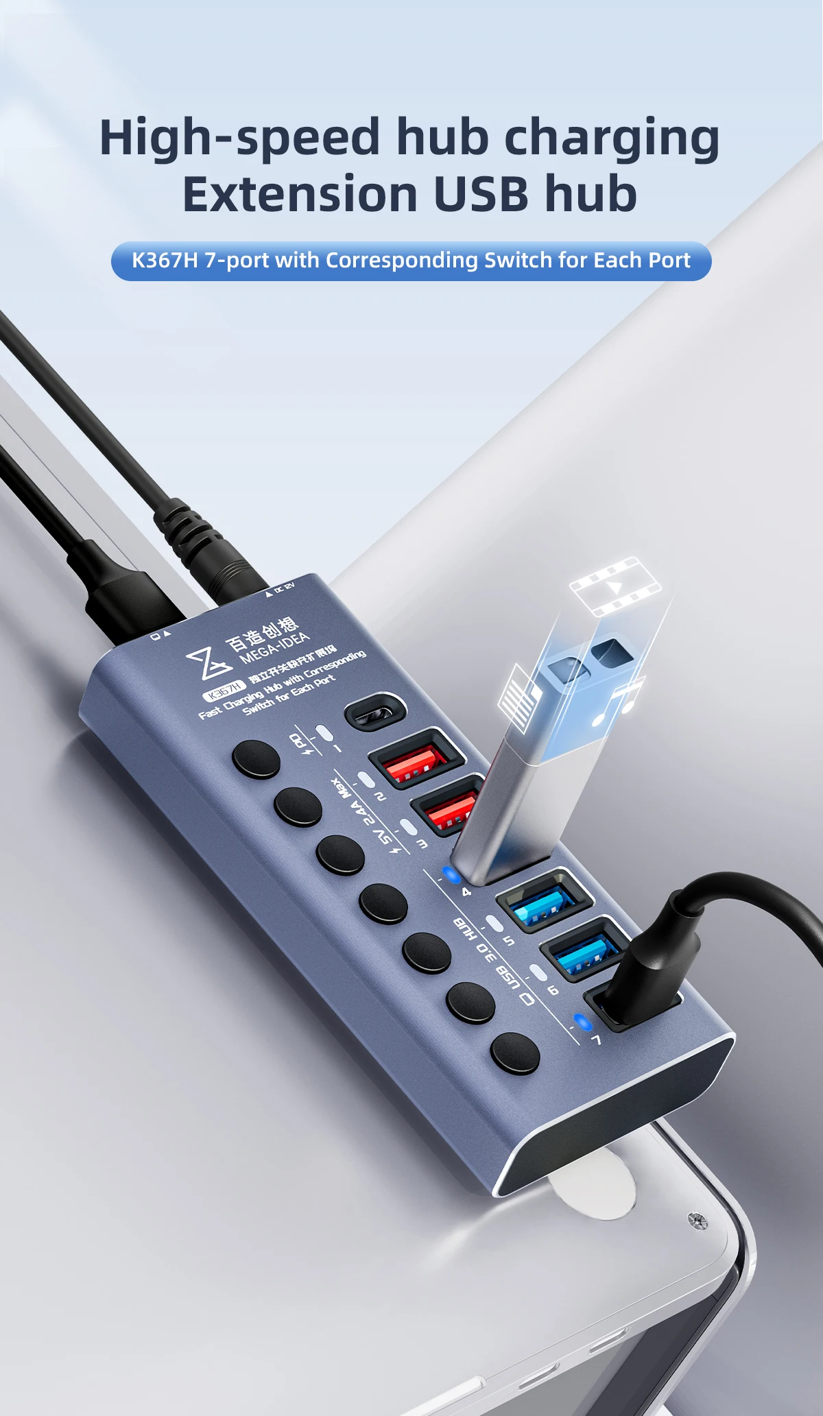 

Qianli Mega-ldea K367H 7-портовый удлинитель с соответствующим переключателем P605S Цифровой дисплей мощностью 60 Вт