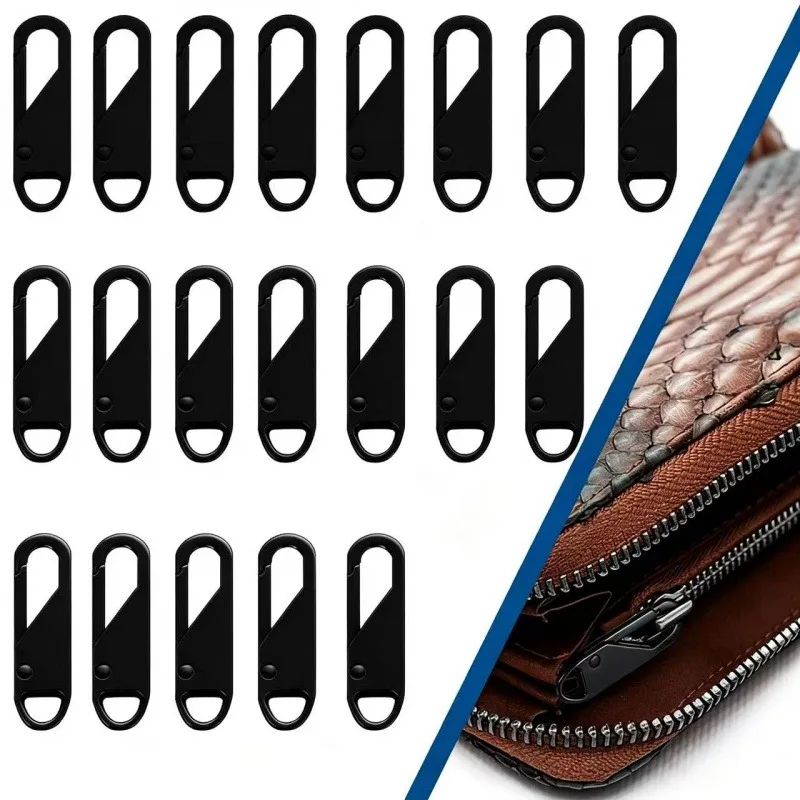 6PCS Detachable Black Zipper Pull Replacement Universal Zipper Slider for Suitcase Coat Bag Repair