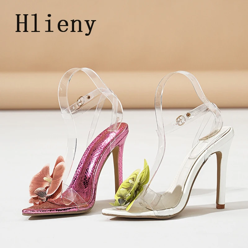 Hlieny-Sandalias puntiagudas con correa y hebilla para mujer, zapatos de tacón alto con diseño de flores, elegantes, para fiesta de boda