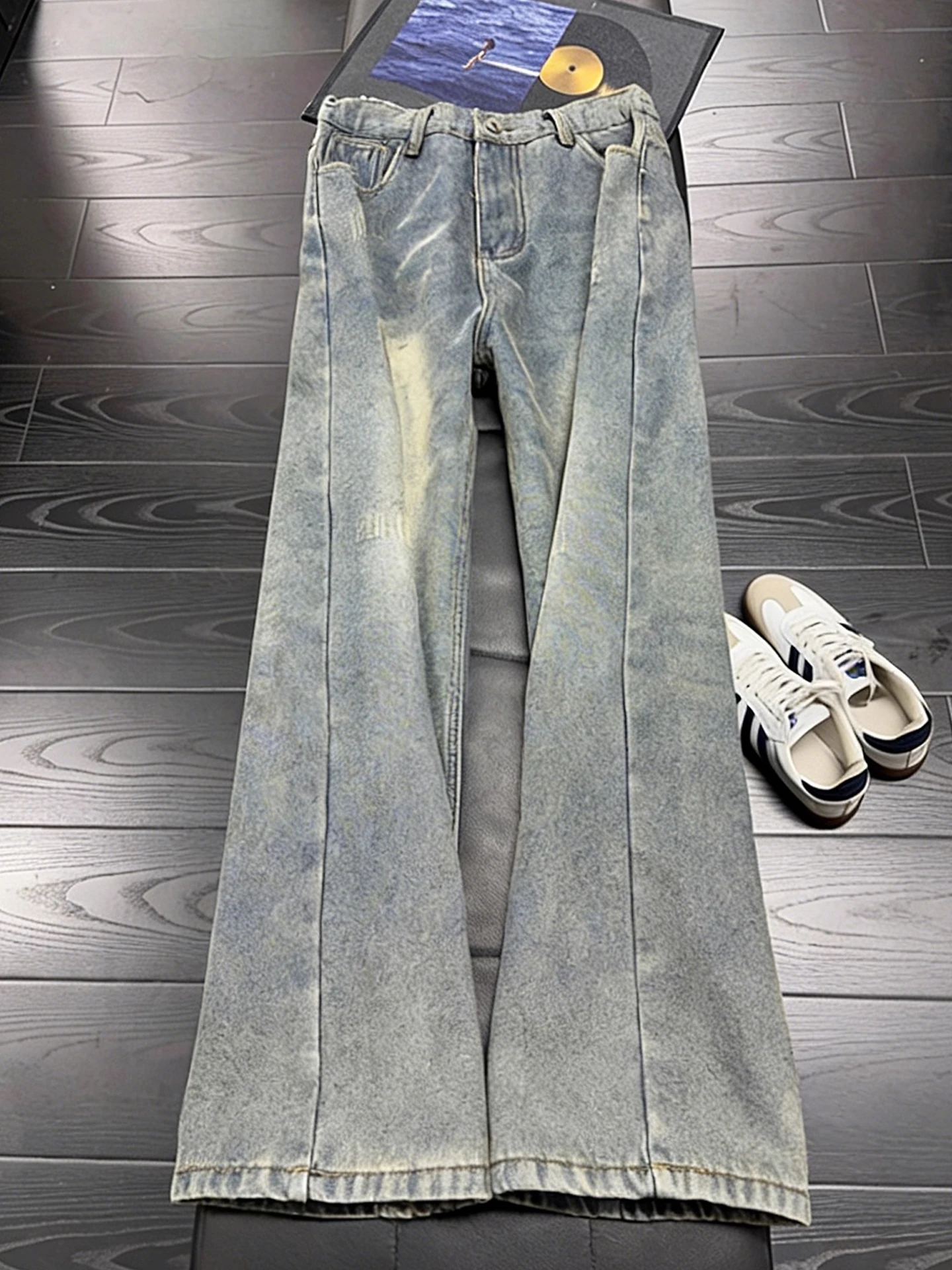 

Мужские прямые джинсы на подкладке в стиле ретро в американском стиле, утягивающие брюки High Street Vibe, повседневная одежда, зимняя джинсовая одежда