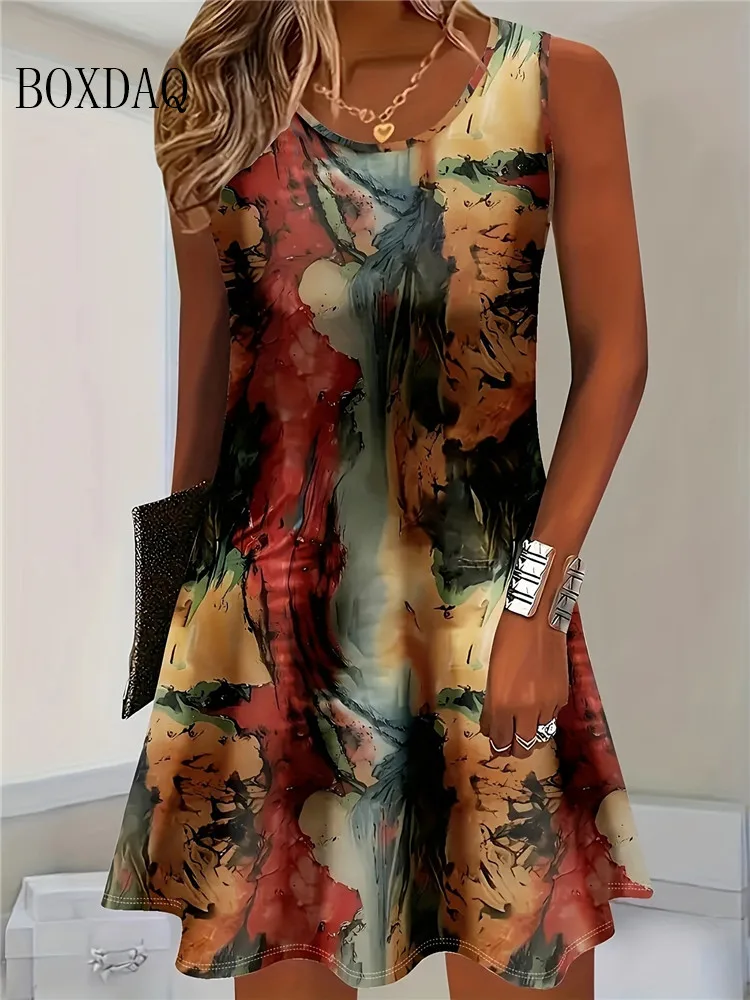 2025 Women Summer Sleeveless Bohemian Dress Fashion Imitate Cowboy Vest Flowers Print Dress Casual Tank Beach Dresses For Women - Image 4