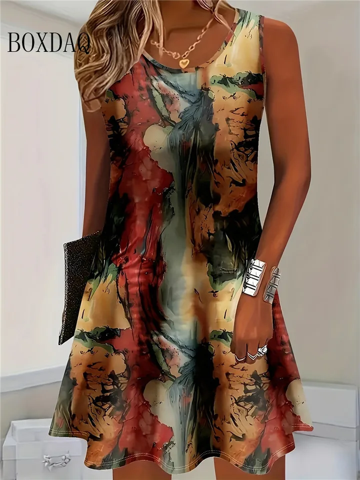 Vestido de Verano sin Mangas para Mujer 2025, Bohemio, Chaleco Imitación Vaquera con Estampado Floral, Casual de Playa 4
