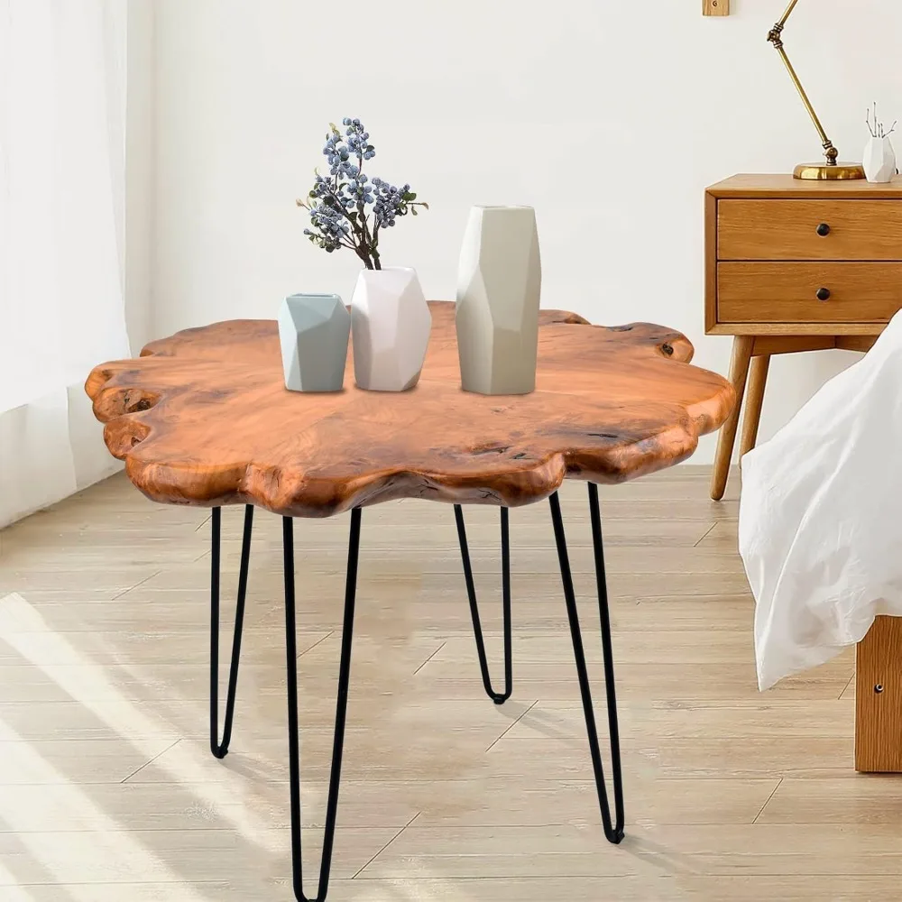27.5 Inch Live Edge Side Table, Wood Freeform Small End Table With Waterproof Surface,Rustic Accent Table Unique For Living Room