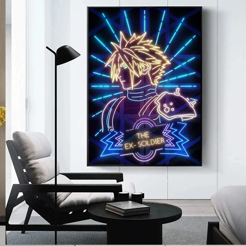 ملصق شخصية بتصميم نيون أنيمي ، لعبة صياد قاتل الشيطان ، لوحة أفلام خيالية نهائية ، فن جداري من قماش الكانفاس ، ديكور المقاهي #3