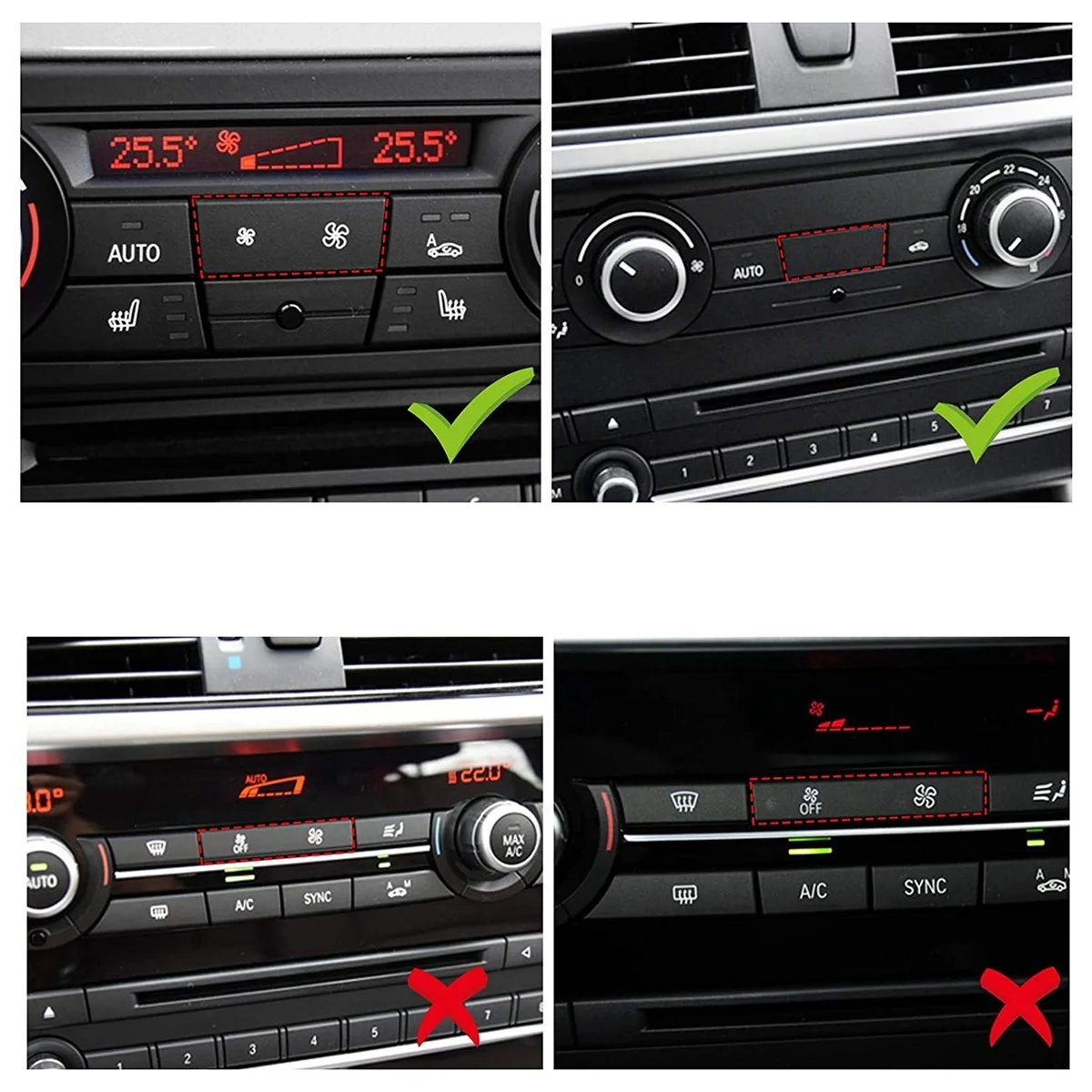 Fã do painel de controle do carro A/C, tecla do botão da velocidade, BMW 1, 3, X1, série X3, E81, E82, E87, E88, E84, E90, E91, E92, E93, f25