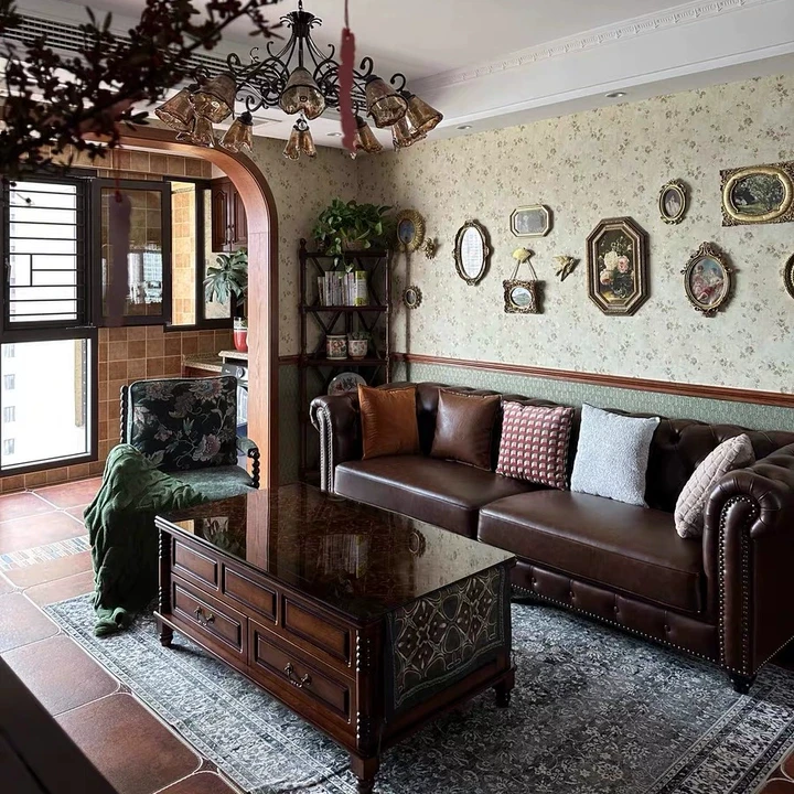 アメリカンヴィンテージストレートバックルソファ、カスタマイズ可能、本革/ワックスレザー/スノーフレークベルベット、カラマツ材フレーム、防水