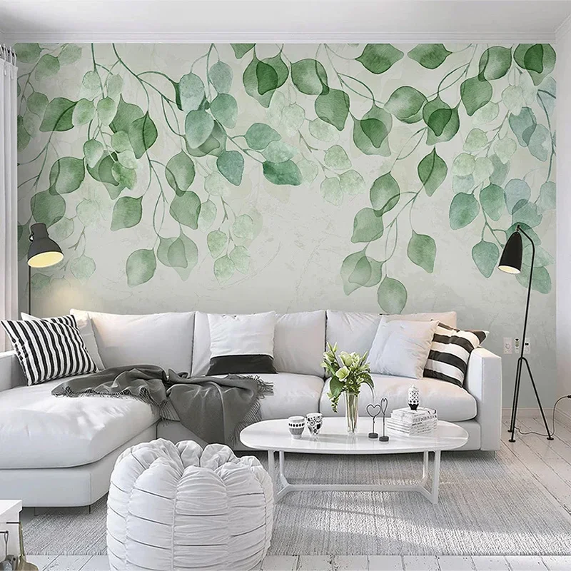 3D Wallpaper Modern Green Leaves Watercolor Hand-painted Pastoral Fresco Living Room TV Bedroom Wall Painting Papel De Parede 3D