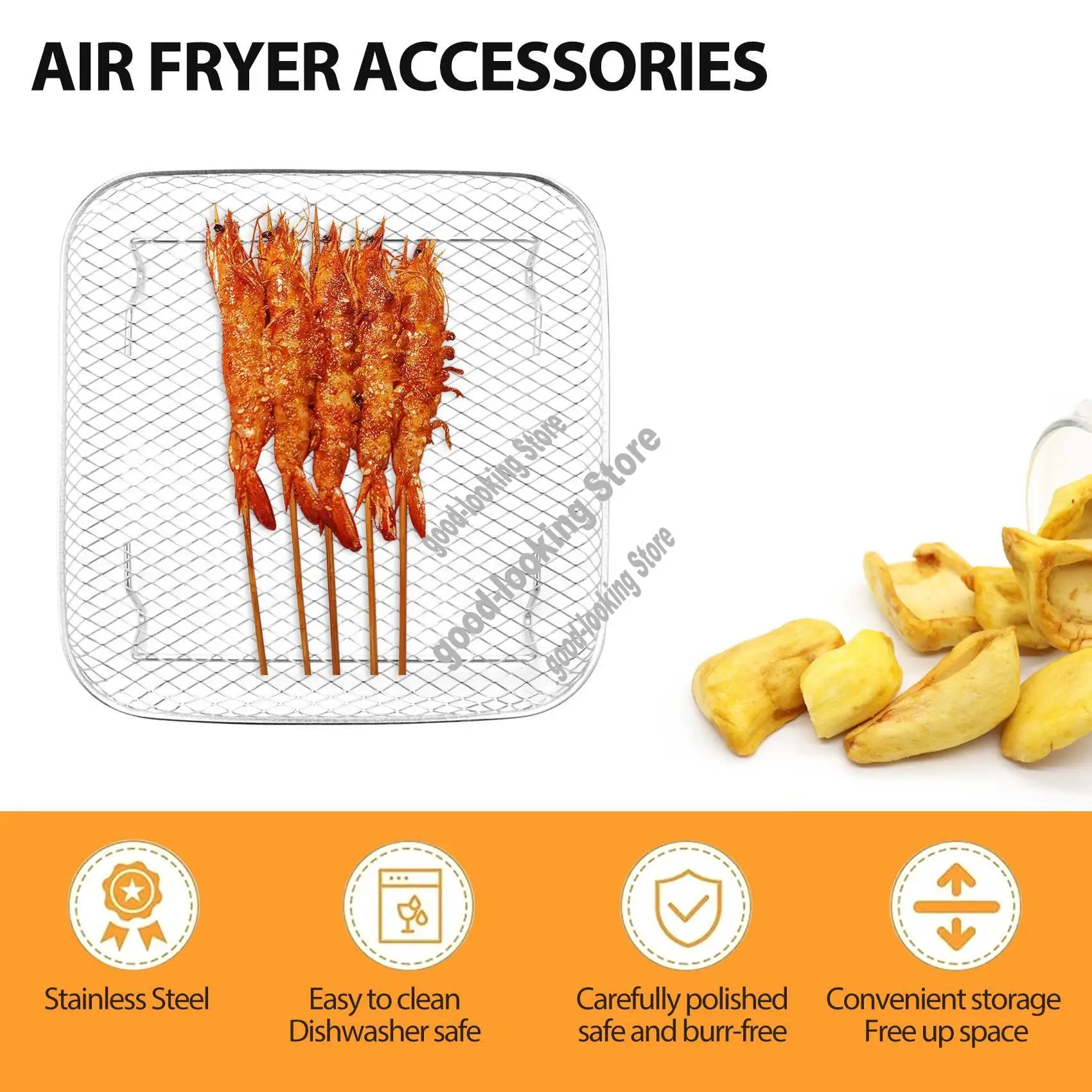 A13G-8 Inch Air Fryer Rack For Instant Vortex Air Fryer,For ,For COSORI Air Fryer,Square Three Stackable Dehydrator Racks